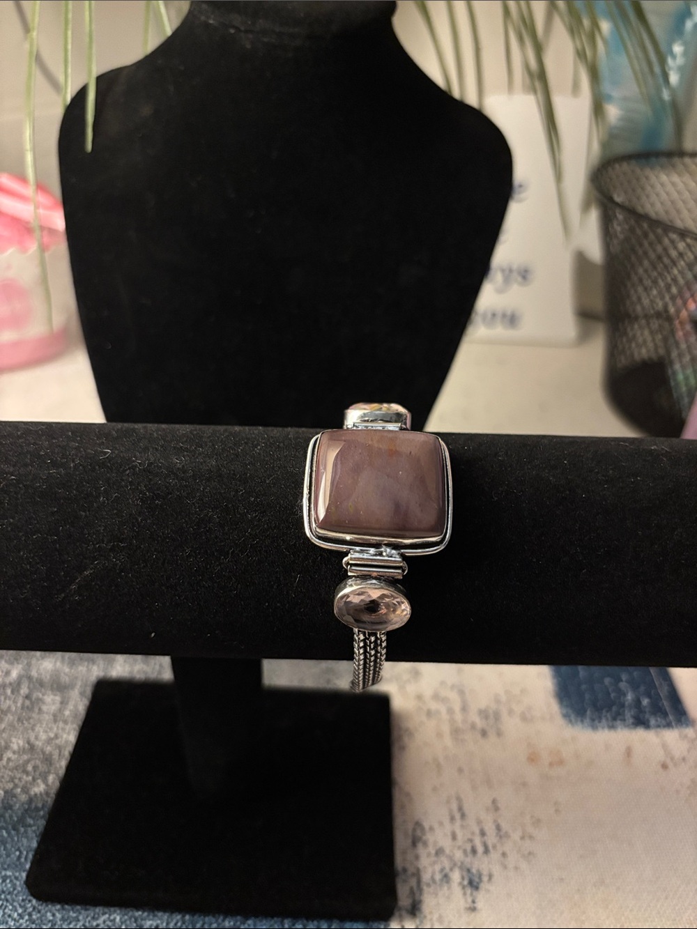 Sterling Silver Mookaite Jasper Pink Topaz Gemstone Bracelet